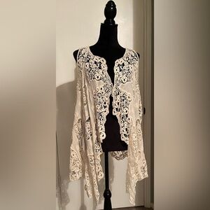 Cream Color Crochet Lace Vest Boho Hippie Butterfly Cardigan Sleeveless